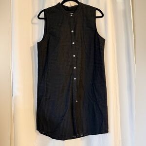 Michael by Michael Kors Black Eyelet Shift Dress Button Front Cotton Size 12